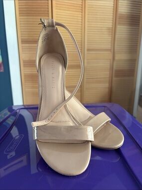 Kelly & Katie Beige Patent Ankle-Strap Heels